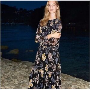 TORY BURCH SILK FLORAL INDIE TIERED MAXI DRESS SIZE 10